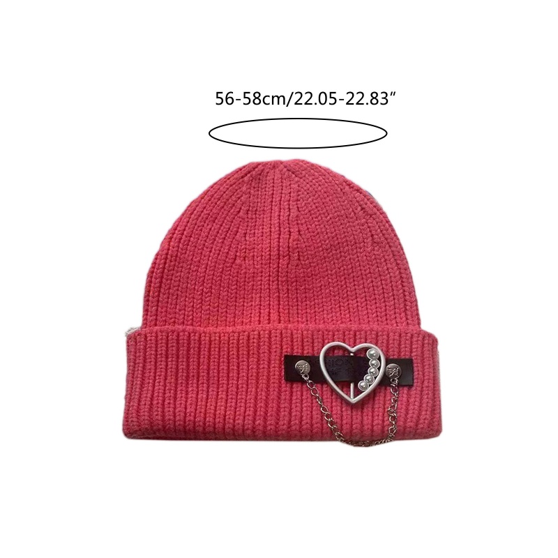 Mũ Len Beanie Phối Dây Xích Kim Loại Hình Trái Tim Thời Trang Cho Halloween / Giáng Sinh