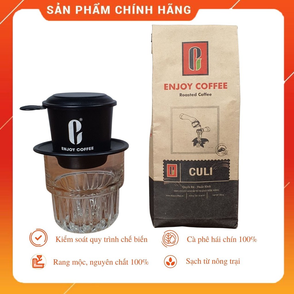 Cà phê rang mộc, nguyên chất culi 250g enjoy coffee