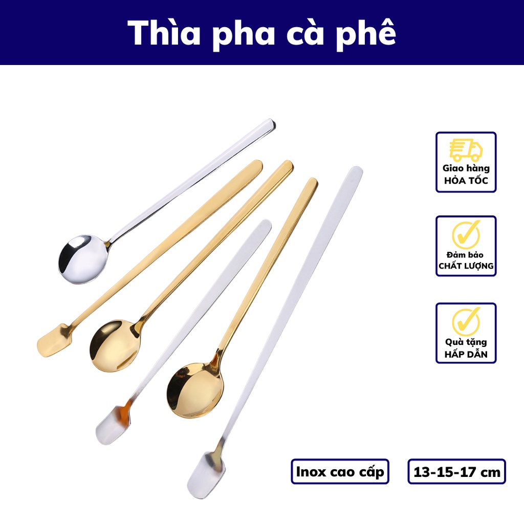 Thìa pha trà dụng cụ pha cà phê muỗng cafe inox 304 mạ vàng thiết kế hiện đại sáng trọng độ dài 13 - 15 - 17cm