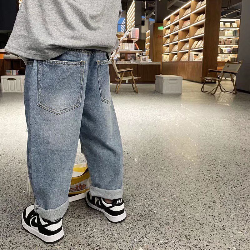 Quần jean BXPB dài thiết kế rách gối thời trang mùa hè cá tính dành cho bé trai 3-15 tuổi