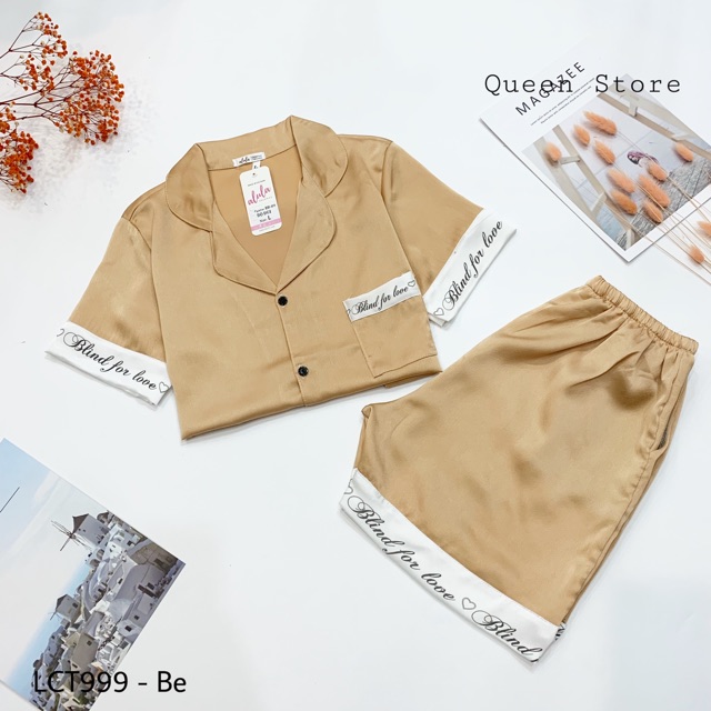 Bộ Đồ Ngủ - Bộ Mặc Nhà Lụa satin phối chữ Cộc Đùi | BigBuy360 - bigbuy360.vn