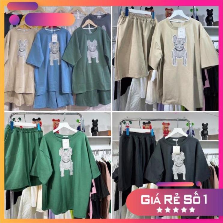 Bộ Quần Áo Thun Nam Nữ Unisex Mùa Hè Ngắn Tay Cổ Tròn Họa Tiết In Hình Cún 2 Mặt Hot Trend(Hàng Sẵn, Ảnh Thật)