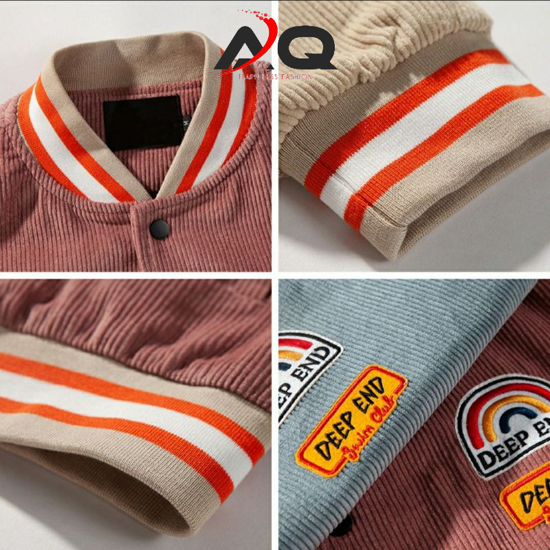 Áo bomber varsity jacket Unisex Form rộng nhung tăm Hình thêu 100% Áo khoác nam nữ Gonz Bóng chày- AQ STORE