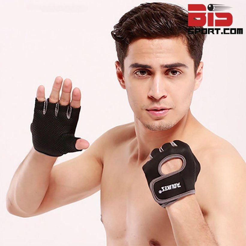 Bao Tay Thể Thao Tập Gym , Thể Hình - Aolike Chính Hãng - Hỗ Trợ Cầm Nắm Chắc , Không Bị Tuột ( Đen Viền Xám )