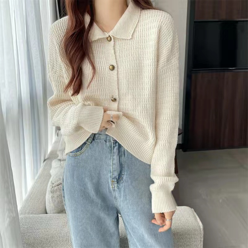 Áo Khoác Cardigan Dệt Kim Dáng Rộng Màu Sắc Đơn Giản Phong Cách Retro Hàn Quốc