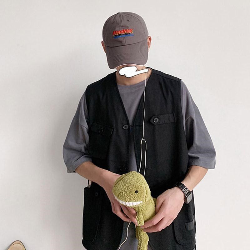 ♞AFF LIGA♞ Áo khoác không tay dáng rộng nhiều túi phong cách hip hop Hàn Quốc mới cho nam