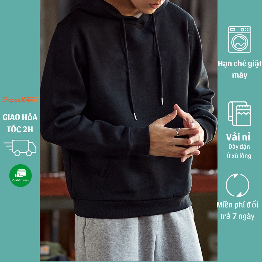 Áo Hoodie nỉ thời trang unisex form rộng Basic vải nỉ bông dày thấm hút mồ hôi cho nam nữ