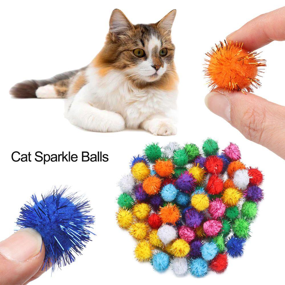 LAYOR1 Bộ 100 Quả Cầu Lông Xù Lấp Lánh Đồ Chơi Cho Mèo