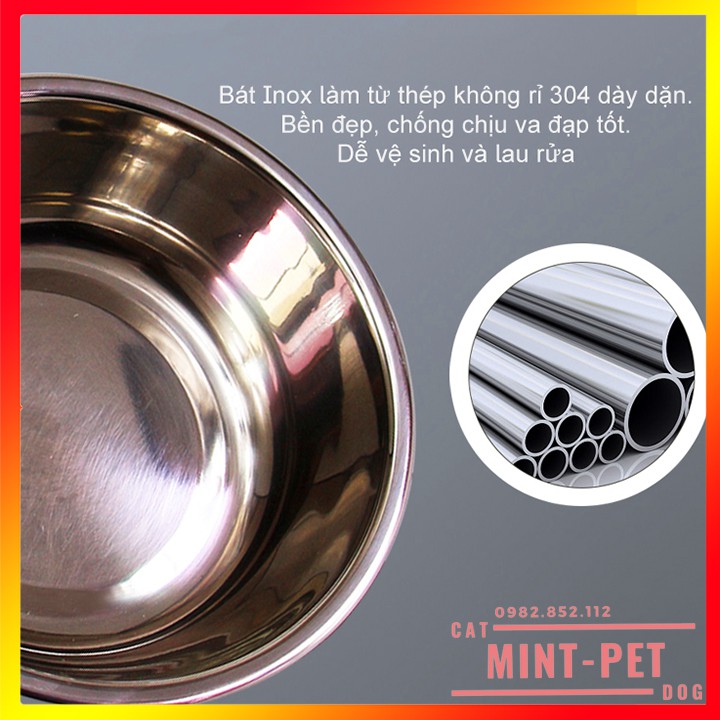 Bát Ăn Cho Thú Cưng Chó Mèo Men Sứ Lòng Inox #Mint Pet