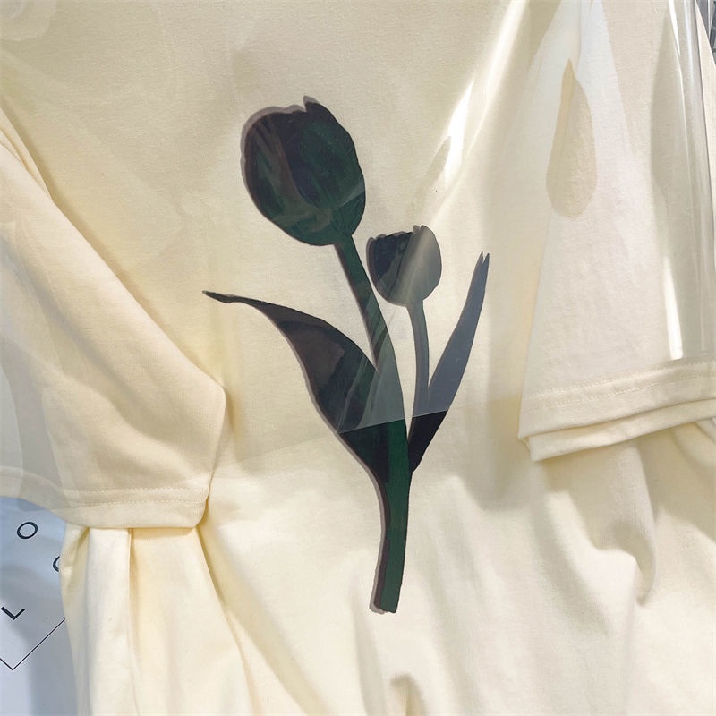 Áo Thun Cotton Tay Ngắn Dáng Rộng Phong Cách Hàn Quốc Cho Nữ