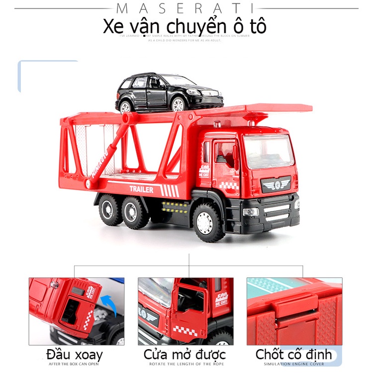 Đồ chơi xe vận chuyển ô tô KAVY gồm 2 xe bằng hợp kim có nhạc và đèn - màu xanh