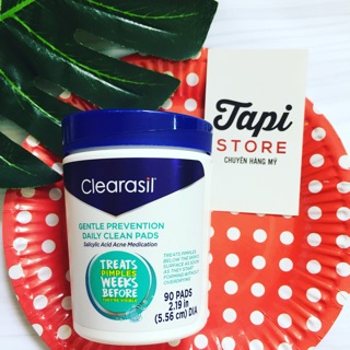 Miếng tẩy tế bào chết hóa học Clearasil Gentle Prevention Daily Clean Pads