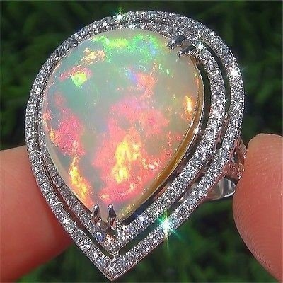 Nhẫn đính đá Opal cỡ lớn thời trang Âu Mỹ cá tính