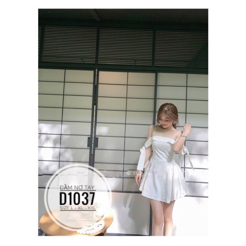 Bigsize Đầm trễ vai nơ tay D1037