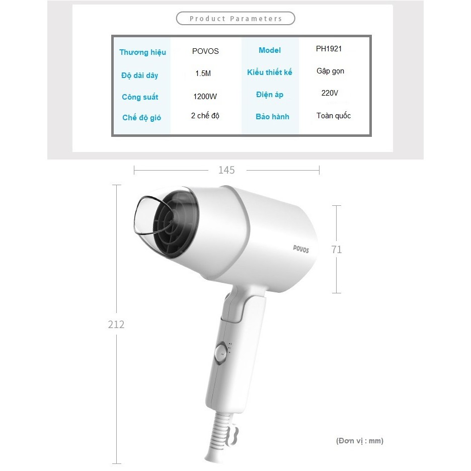 Máy sấy tóc POVOS - PH1921 công suất 1200W