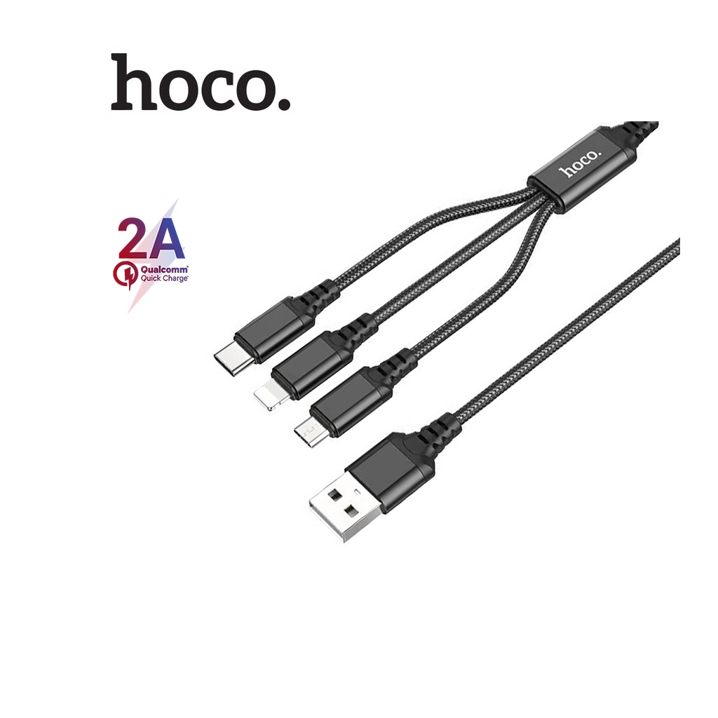 Cáp sạc 2A hoco. X76 3in1 dây dù cao cấp siêu bền dài 1M ( Đen )