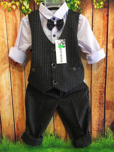 Bộ công tử kẻ comle 4 món cho bé trai 8-23kg