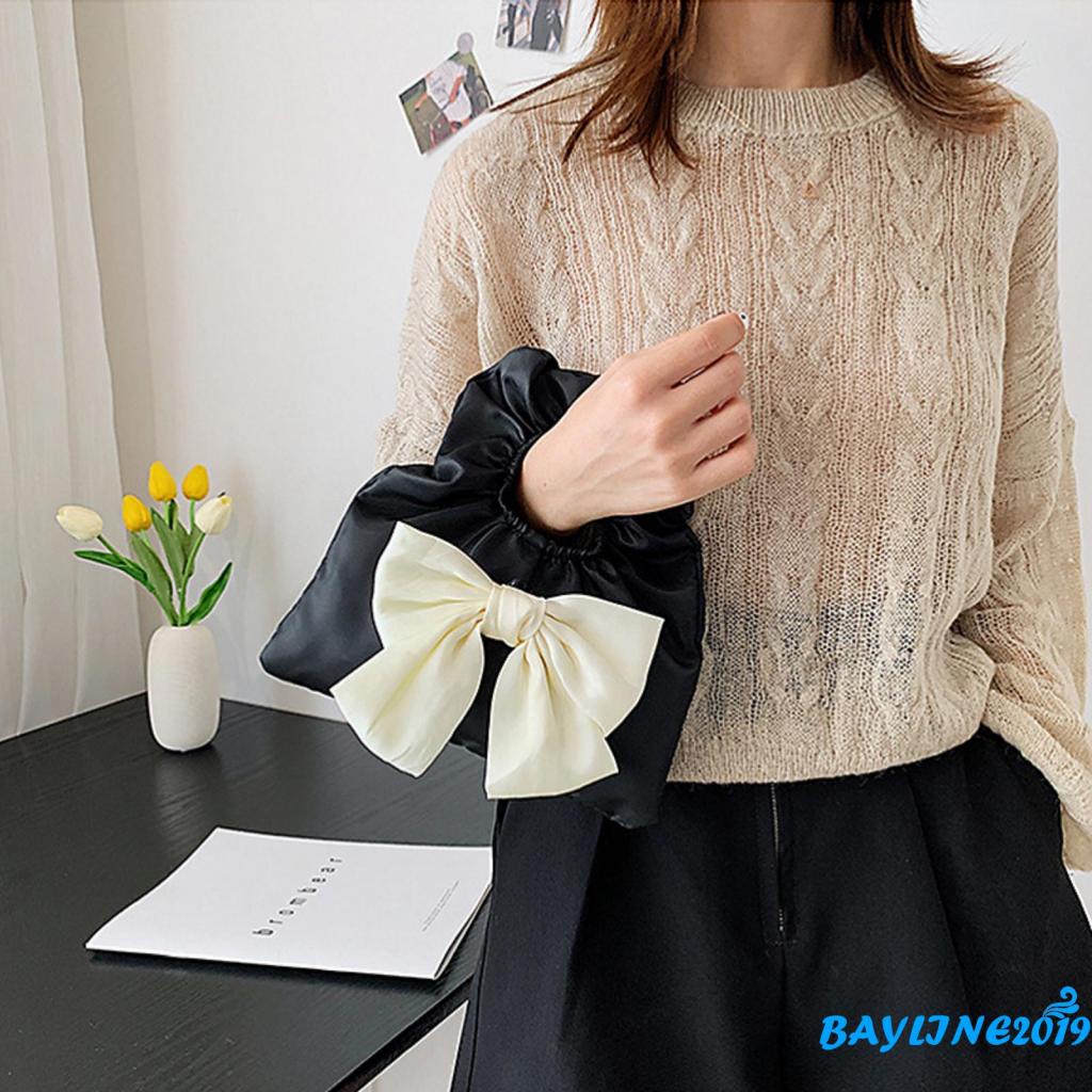 Bay-túi Xách Tote Cao Su Dây Thun Cao Su Co Giãn Có Thắt Nơ Trang Trí Nơ Màu Trắng/Đen Cho Nữ