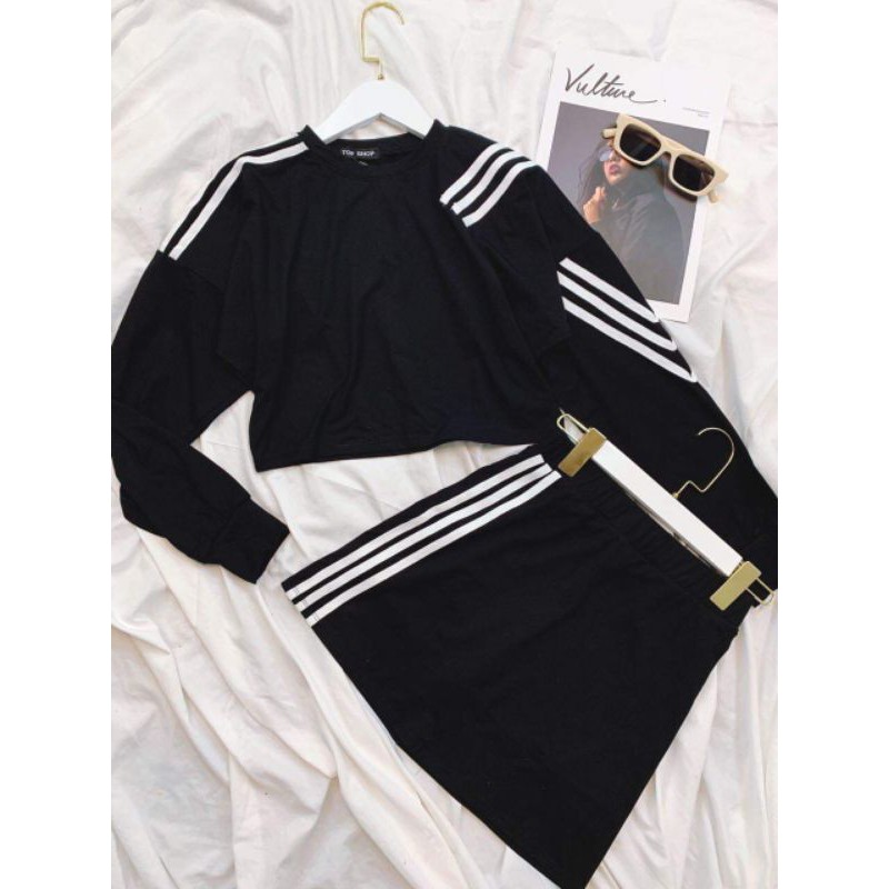 Set váy quần viền sọc kèm áo sporty tay dài viền sọc, style trẻ trung chất lừ, siêu năng động cool ngầu