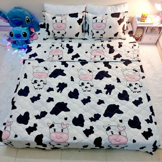 1m6/1m8 x 2m - 4 món - bộ 1 ga 2 vỏ gối nằm 1 vỏ gối ôm kích thước poly cotton hình bò sữa đen trắng