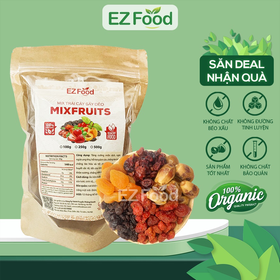 Trái Cây Sấy Dẻo - Ăn Vặt Mẹ Bầu Mix 5 Loại, Tốt Cho Sức Khỏe - Chà Là, Mơ Sấy, Dâu Tây, Nam Việt Quất, Nho Khô Đen