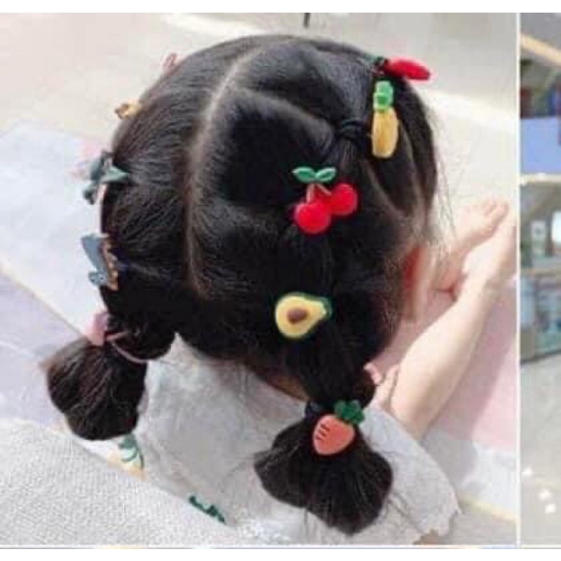 Set 50 sợi thun cột tóc hình thú+trái cây siêu cute cho bé