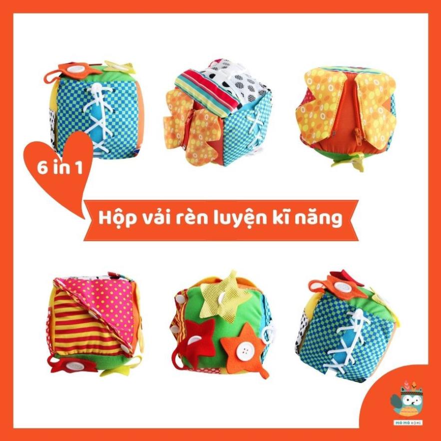 Đồ chơi giáo dục sớm cho bé, Hộp Vải tổng hợp nhiều kĩ năng cần thiết kết hợp với âm thanh lục lạc thú vị, 18x18x18cm