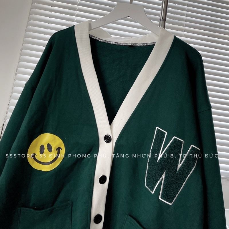 Áo khoác CARDIGAN nỉ W màu xanh viền form rộng unisex nam nữ