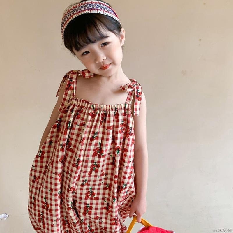 Áo liền quần vải cotton in hoa thời trang Hàn Quốc cho trẻ em