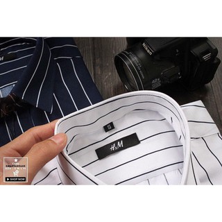 Áo Sơ mi Nam trắng kẻ sọc Basic Stripes dáng ôm tay dài