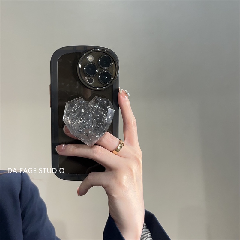 Ốp điện thoại màu đen/ tím họa tiết trái tim kèm giá đỡ thích hợp cho iPhone 12Promax 11 11promax/xsmax