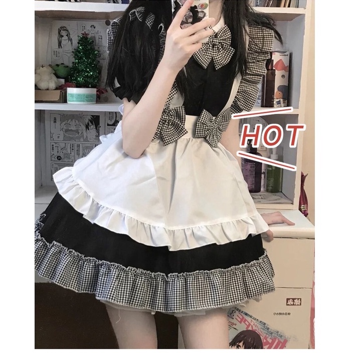 [O] Maid cosplay - Đầm hóa trang hầu gái họa tiết phối kẻ caro người giúp việc dễ thương [Miu Cosplay] | WebRaoVat - webraovat.net.vn