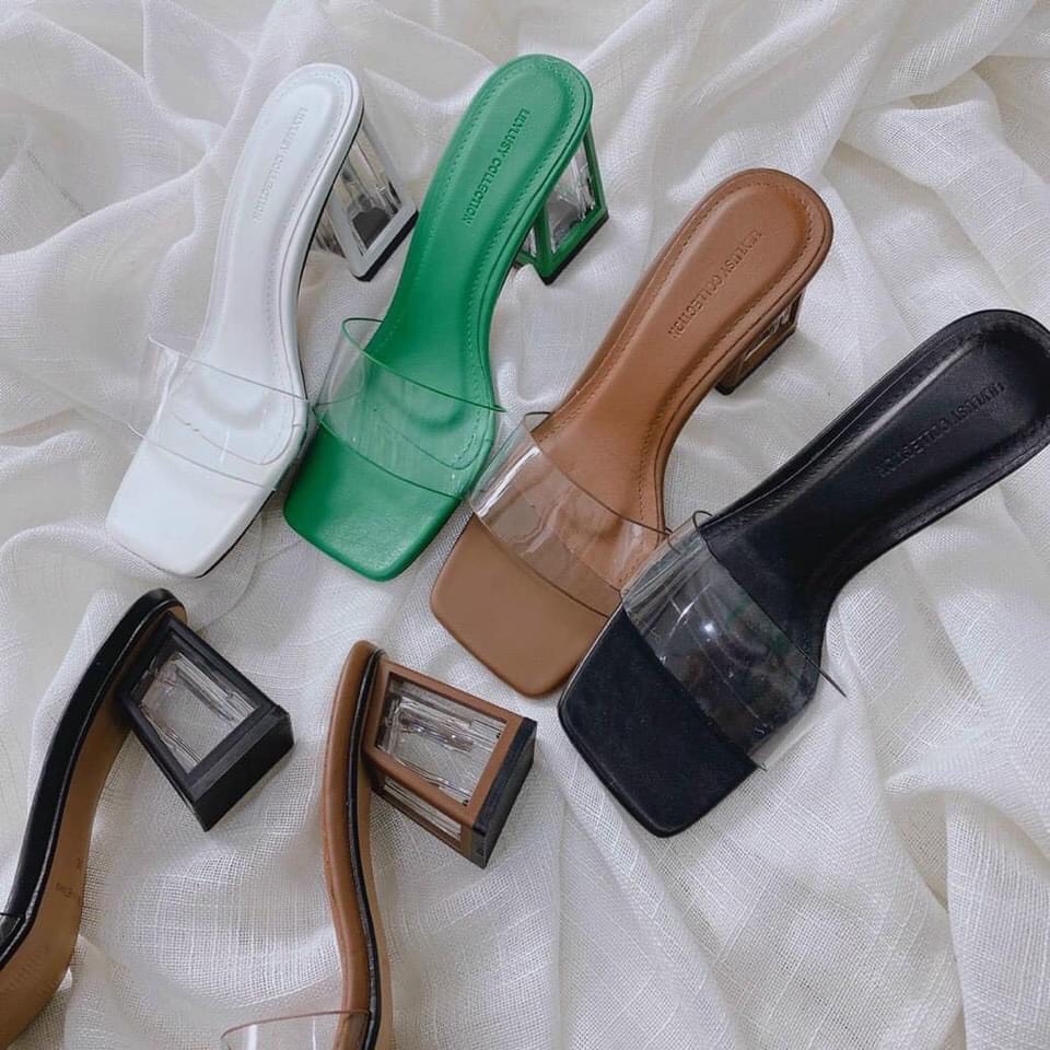Guốc nữ bản ngang mêka đế mê ka trong mềm êm chân gót lỗ cá tính cao 7cm