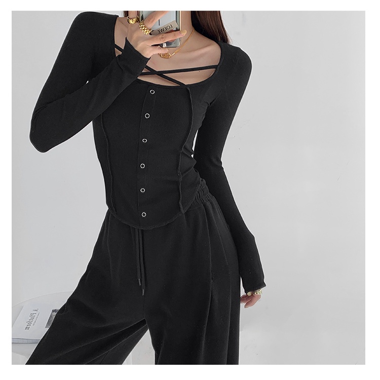 Áo Thun Nữ Dài Tay Vạt Chéo Vạt Trước Ngực Phong Cách Mới