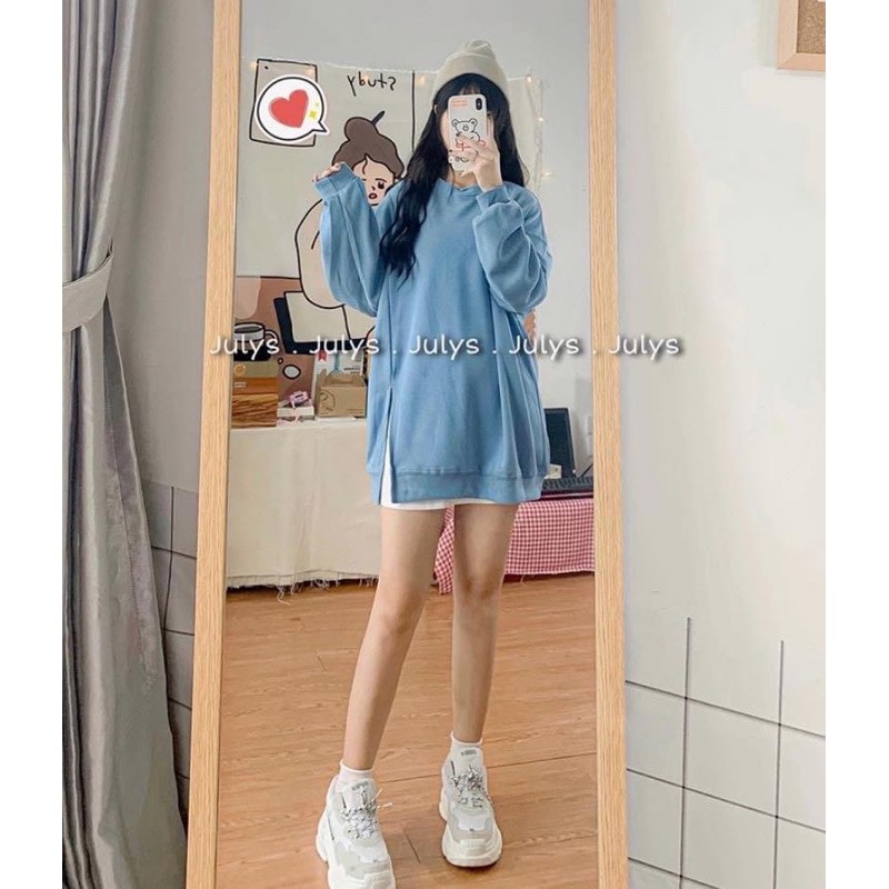 Áo Thun Dài Tay Xẻ Tà SWT Nữ [FREESHIP] - Nỉ da cá sweater phông trơn tay bo màu Đen | Trắng | Tím | Xám Ulzzang