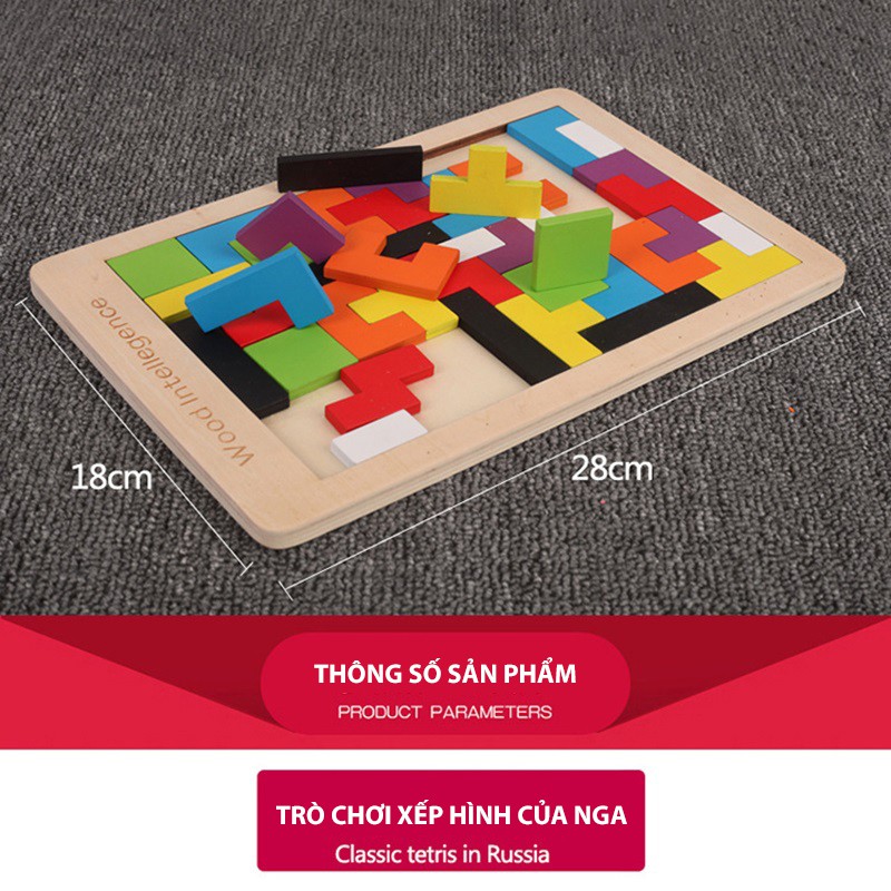 Trò Chơi Xếp Hình bằng gỗ TETRIS nổi tiếng của Nga, phát triển trí thông minh cho bé