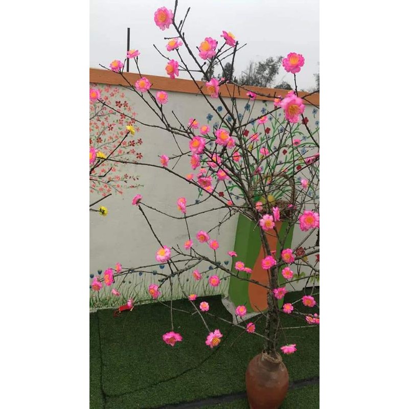 hoa mai,hoa đào lụa giả trang trí tết, decor hội chợ xuân