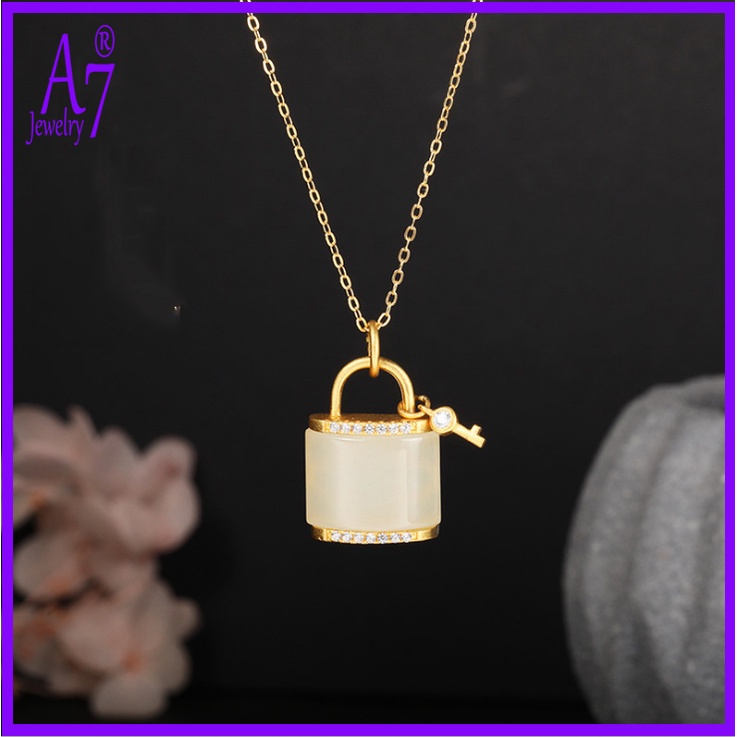 Bộ Vòng cổ Bạc S925 Mặt Ngọc Bích Trắng Cổ Điển Lâu Trôi Nhiều Màu Sắc Tùy Chọn Cho Nữ