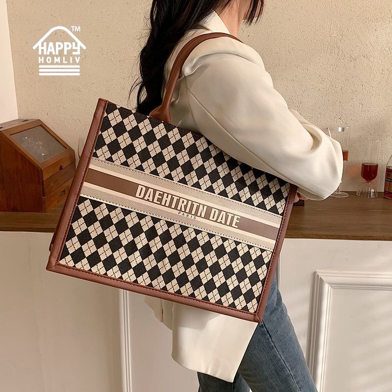 HAPPY HOMLIV Túi Tote Đeo Vai / Xách Tay Bằng Vải Bạt Kích Thước Lớn 13 14inch Túi Tote Lớn Nữ 15 16inch