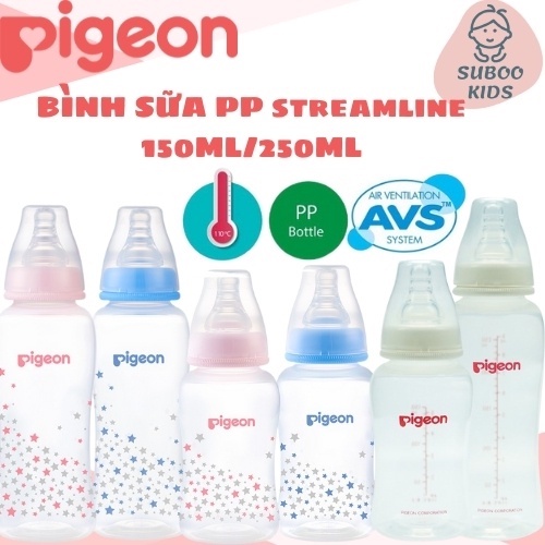 Bình sữa pigeon cổ hẹp PP Streamline 150ml/250ml bình sữa cho bé mẫu mới hình ngôi sao