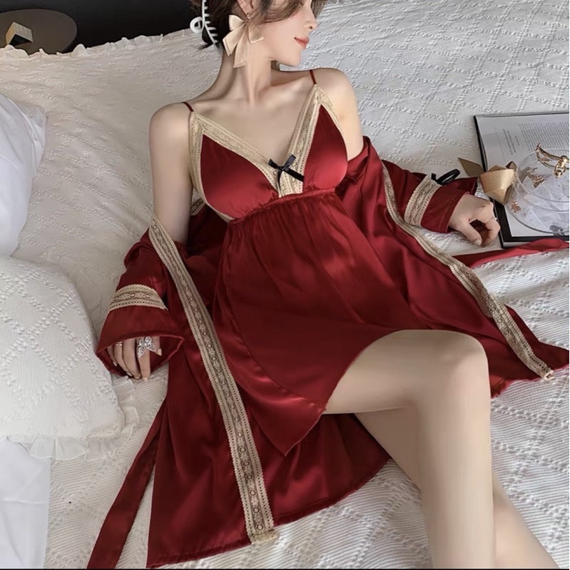 Sét Đầm Ngủ Ren Quyến Rũ, Váy Ngủ Có Đệm Kèm Áo Choàng Lụa Siêu Quyến Rũ Cho Các Nàng Từ 40-63kg. | BigBuy360 - bigbuy360.vn