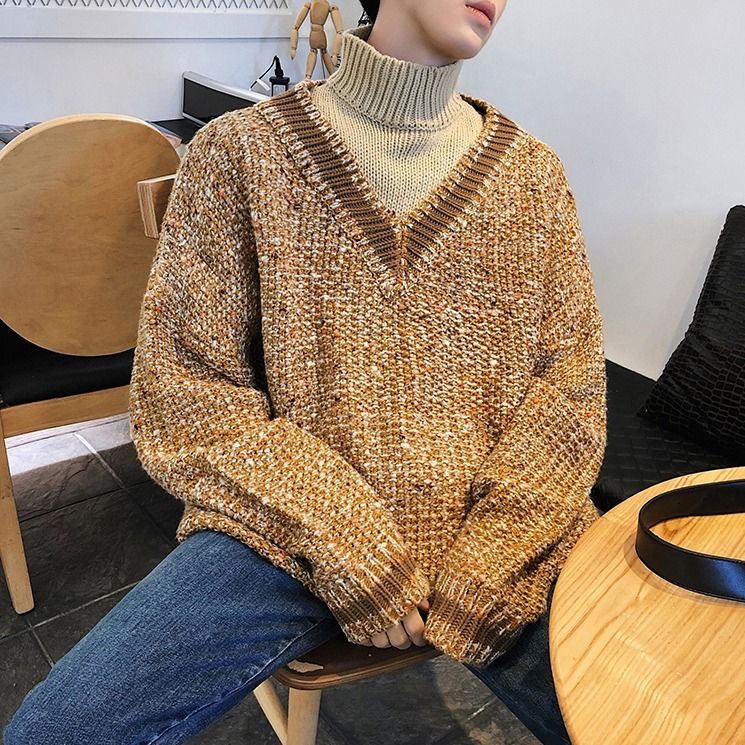 Áo Sweater Cổ Lọ Dáng Rộng Giả Nhiều Lớp Thời Trang Mùa Đông Cho Nam | BigBuy360 - bigbuy360.vn