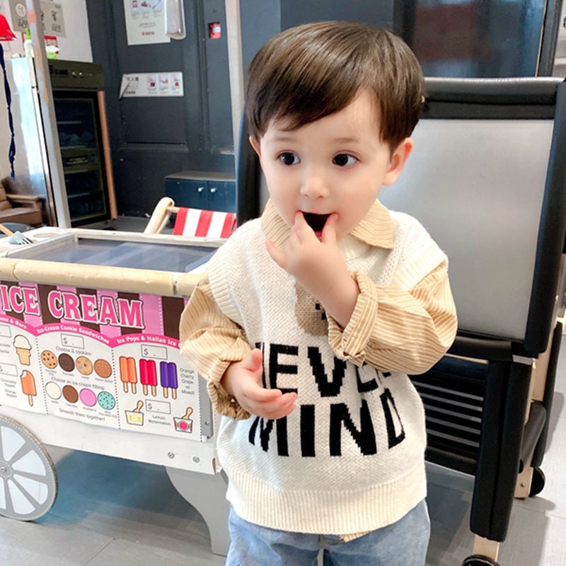 Áo len không tay in chữ phong cách hàn quốc mới dành cho bé trai