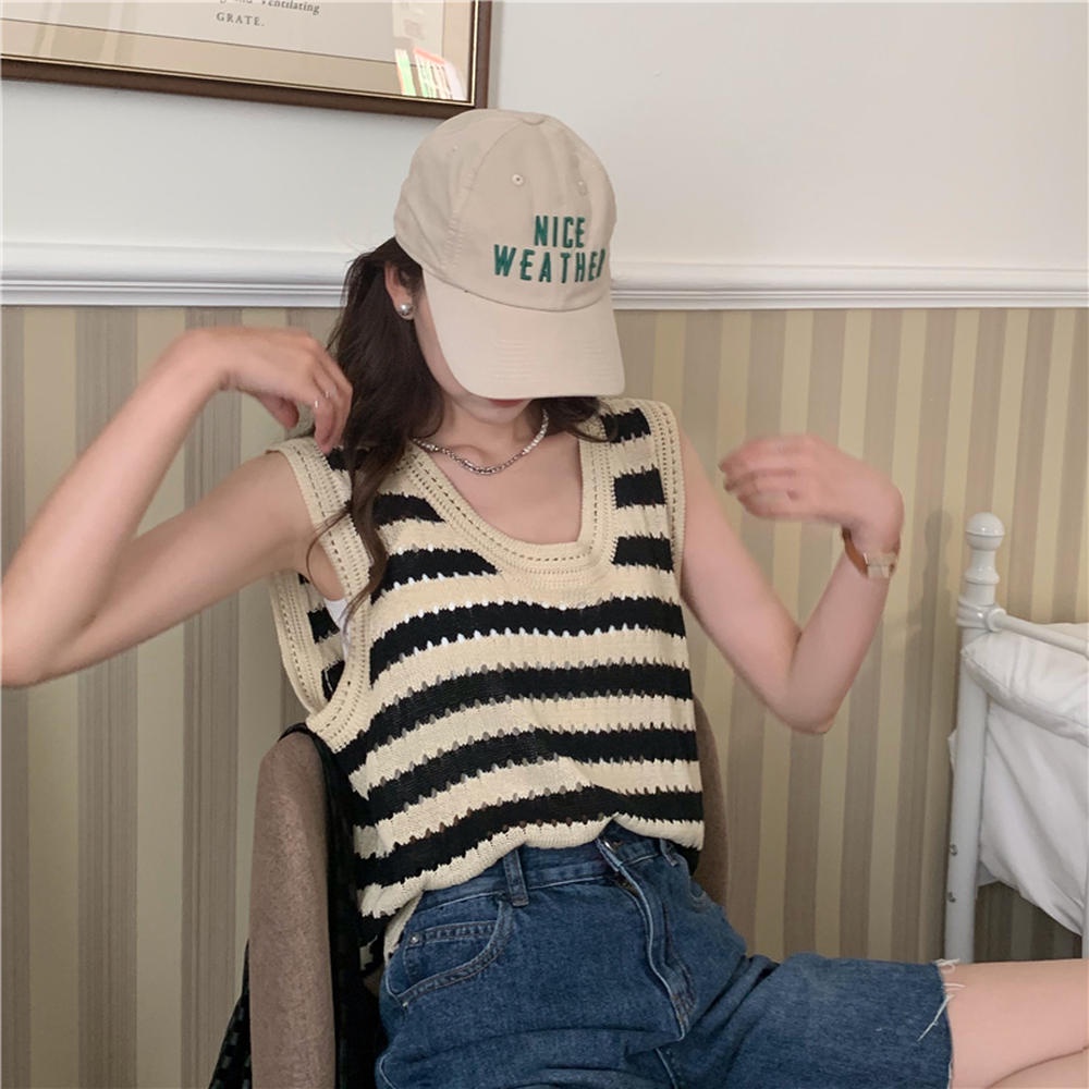 Áo Len Không Tay Dáng Rộng Họa Tiết Kẻ Sọc 50587