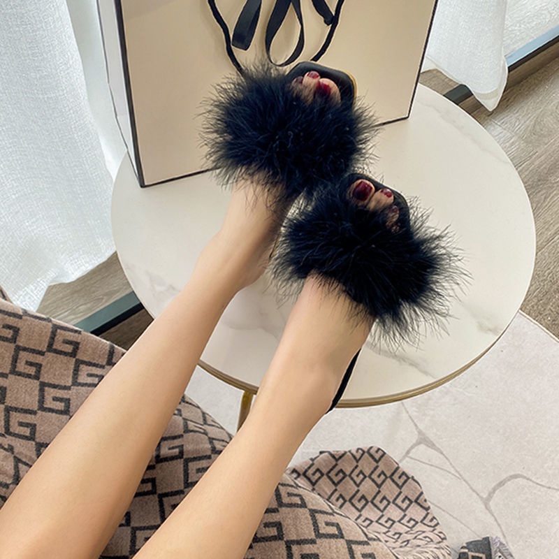 Dép Lê Đính Lông Vũ Phong Cách Đường Phố Thời Trang Mùa Hè Hàng Mới Dành Cho Bạn Nữ 2022