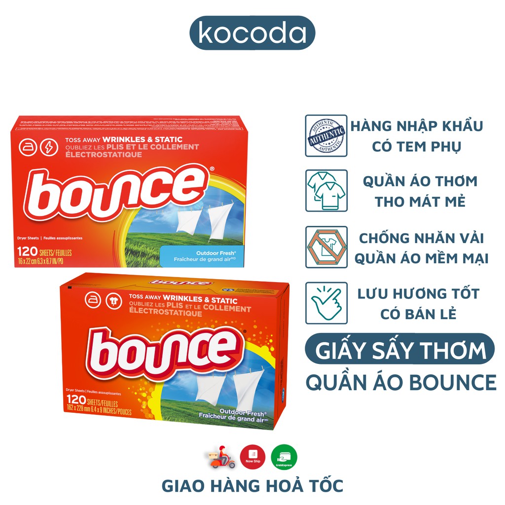 Giấy thơm quần áo Bounce hương Outdoor Fresh tươi mới, tự nhiên Nhập Khẩu Mỹ [Tách lẻ] - KOCODA