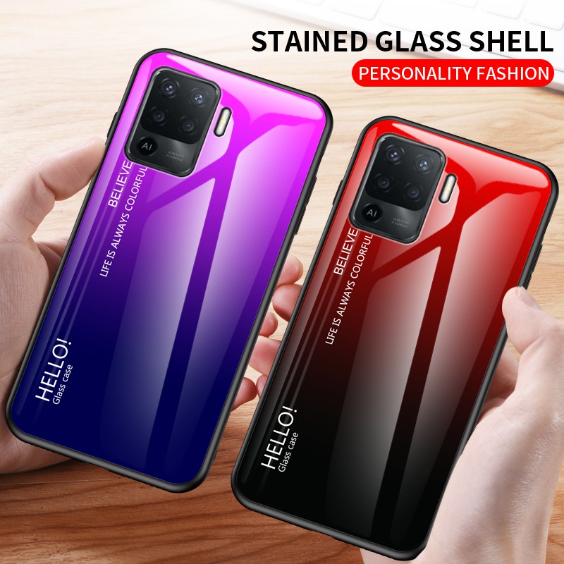 Ốp lưng OPPO Reno5 F Màu Gradient Kính cường lực Vỏ điện thoại cứng Ốp lưng OPPO Reno 5F Reno5F