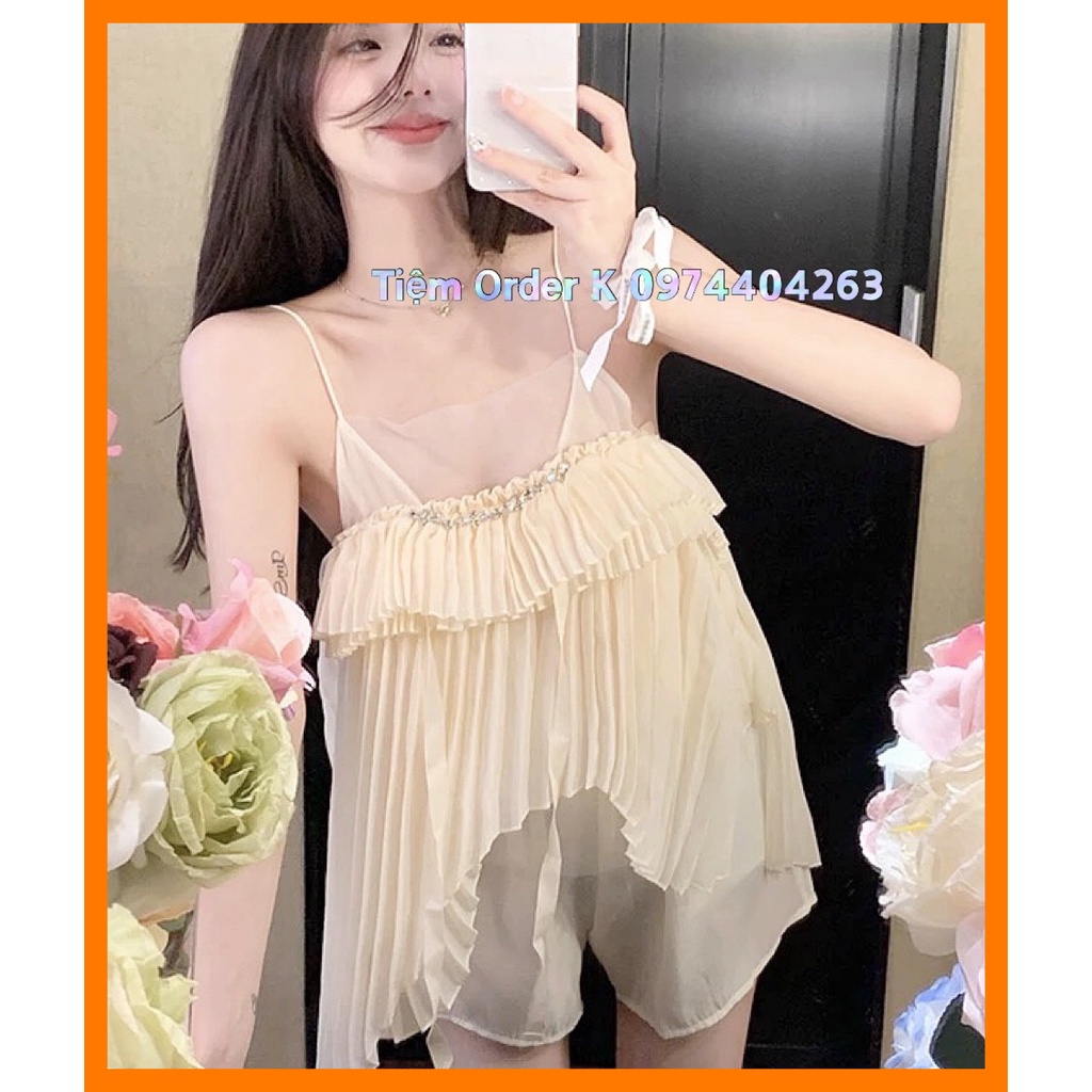 ♥️Set Áo Hai Dây Xếp Ly Tua RuaFzsize Dưới 55kg