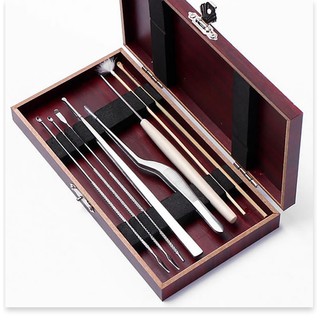 Dụng cụ lấy ráy tai, nhíp lấy ráy tai, bộ ngoáy tai, bộ lấy ráy tai hộp gỗ tich hợp đèn soi