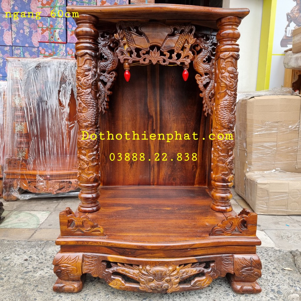Bàn thờ thần tài thổ địa gỗ muồng đen ngang 60cm